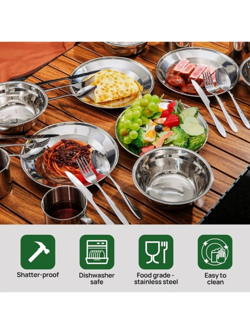 29-Piece Stainless Steel Camping Utensil Set for 4 - Lightweight Mess Kit